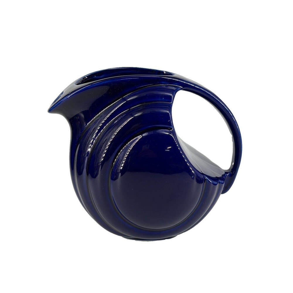 VTG Hall China USA Ceramic Disc Pitcher Ice Lip MCM Cobalt Blue #1338